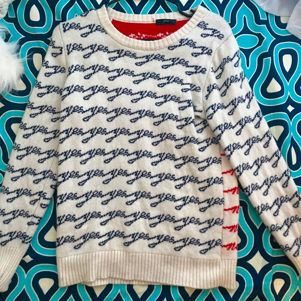 Crewneck colorblock sweater in jacquard "Yes/No"